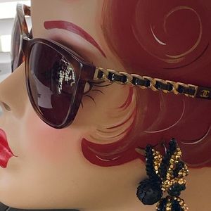 Chanel 5260 Q Dark Havana Brown with gold trim sunglasses. Like new condition!